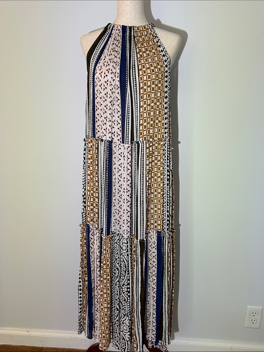 ELAN Bohemian Southwestern Halter Long Dress